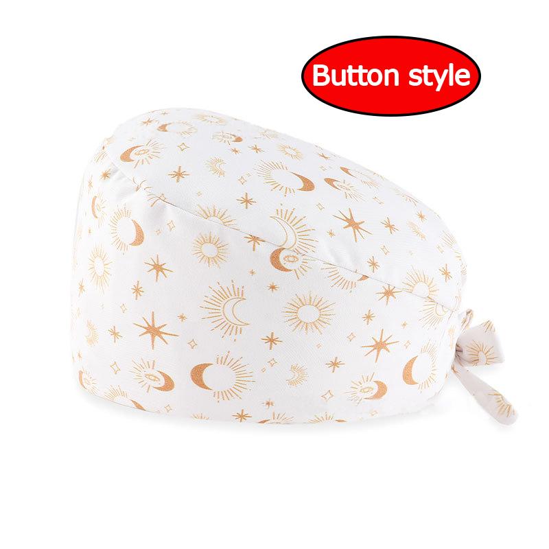 Unisex Adjustable Tie Operating Theatre Surgical Cap Printed Cotton Nurses Cap Dust Cap Work Cap
