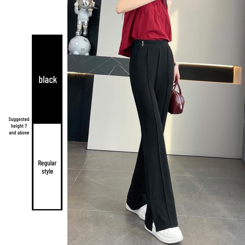 

Женские брюки микроклеш с высокой посадкой, черные - Свободные, стройнящие, с широкими штанинами, драпировка для повседневной носки весной/летом L