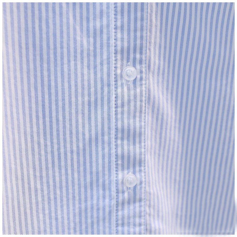 Light Blue Pinstripe Cotton Shirt - Spring 2023 Loose Casual Long Sleeve with Single Pocket