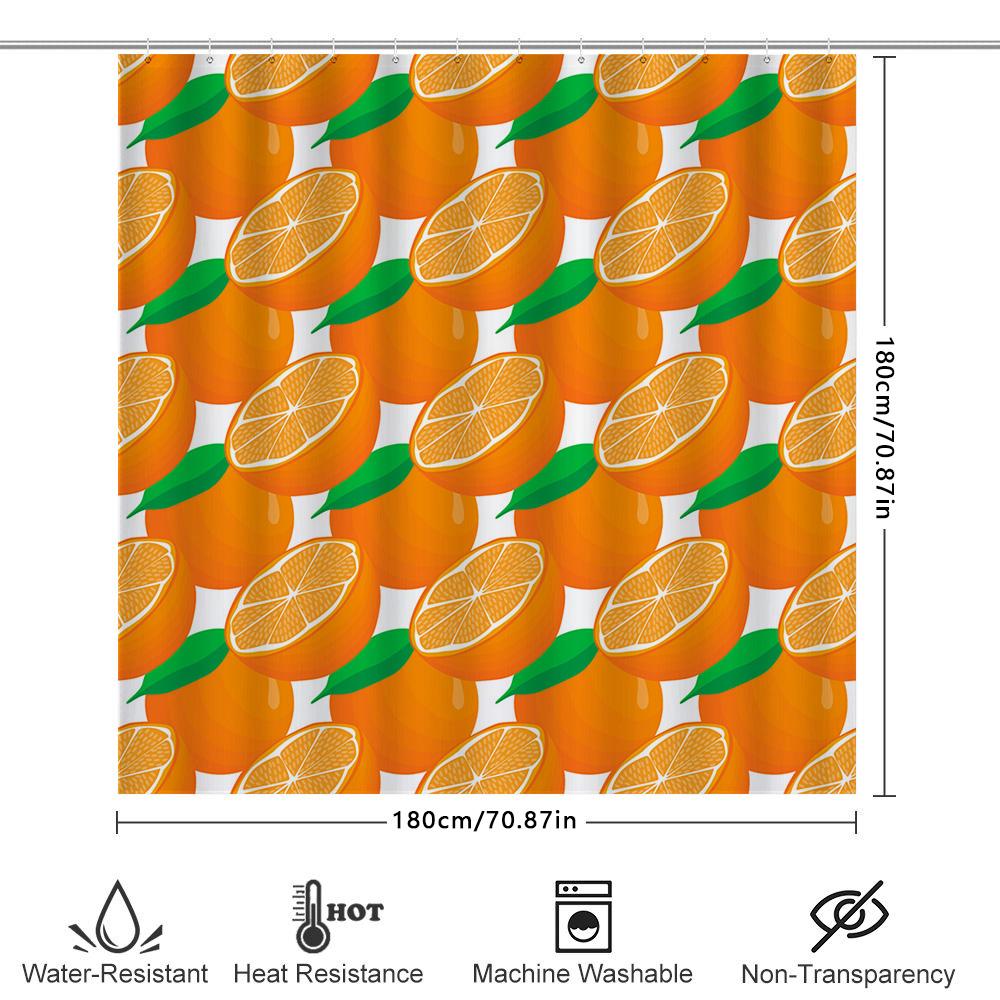 Bright Orange Shower Curtain With Green Leaves Pattern Decorative Waterproof Fabric Bathroom Accessories For Home Decoration (18