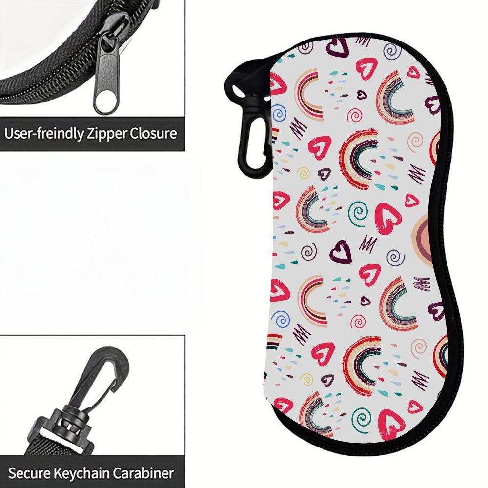 Boho Rainbow Heart Pattern Soft Sunglasses Case, Lightweight Portable Fabric Eyewear Pouch, Protective Glasses Bag for Travel Daily Use