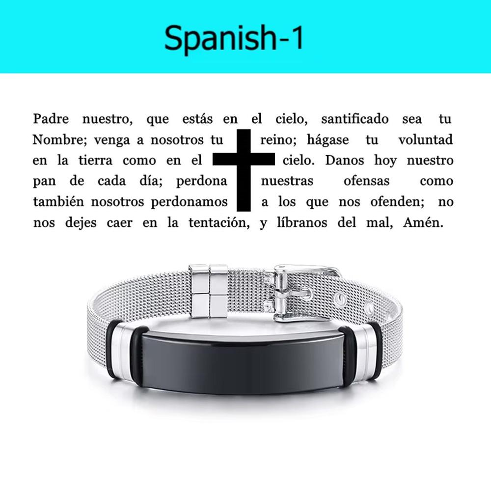 Vnox Laser Christian Lord's Prayer Cross Bracelet Men Russian Spanish Hebrew Personalized Gift