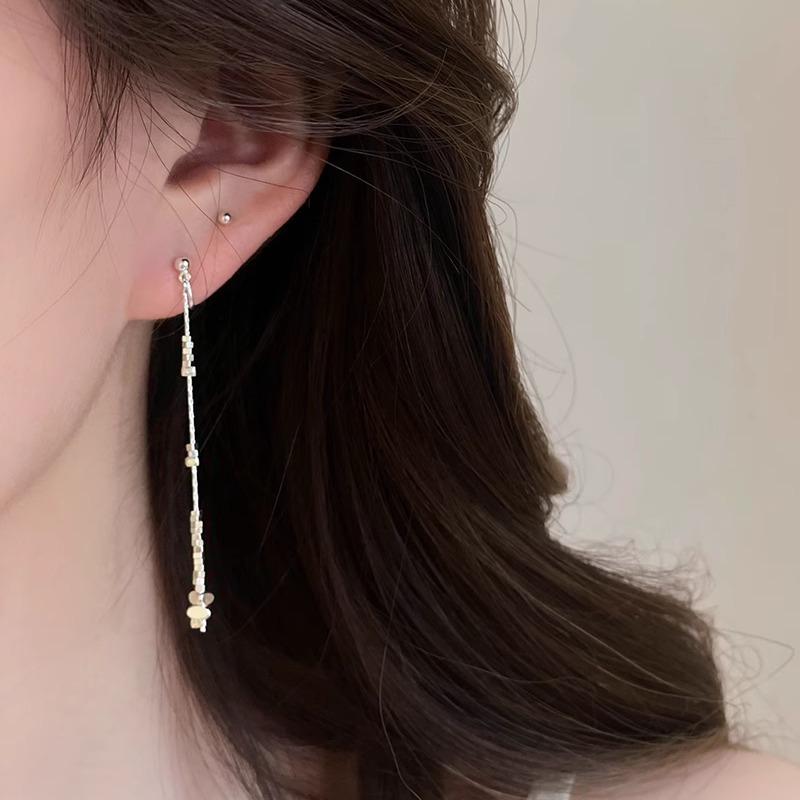 Broken silver temperament fringed stud earrings light luxury high sense versatile earrings fashionable simple cold style earrings