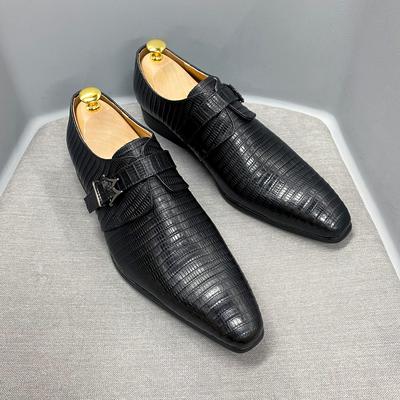 Luxury Genuine Leather Men's Oxford Shoes Burgundy Black Office Business Dress Loafers with Buckle Pointed Toe for Wedding