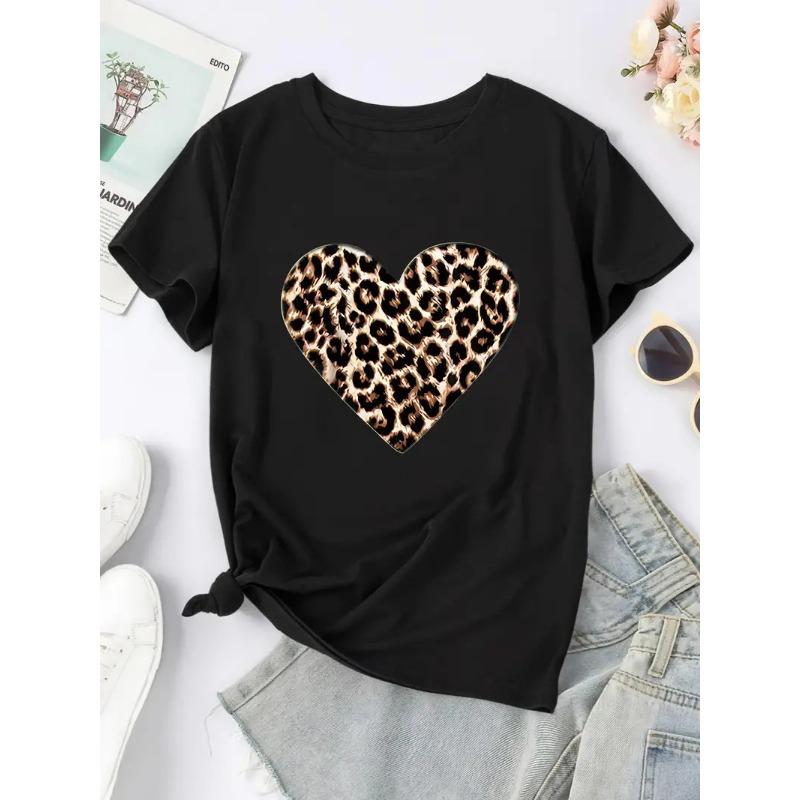 Summer Round Neck 3D Love Print Top Fashionable Casual Short Sleeved Women's T-shirts