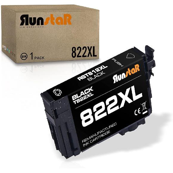 Run Star 1 Pack 822XL T822XL Black Remanufactured Ink Cartridge Replacement for Epson 822XL T822XL use for Epson Workforce Pro WF-3820 WF-4820
