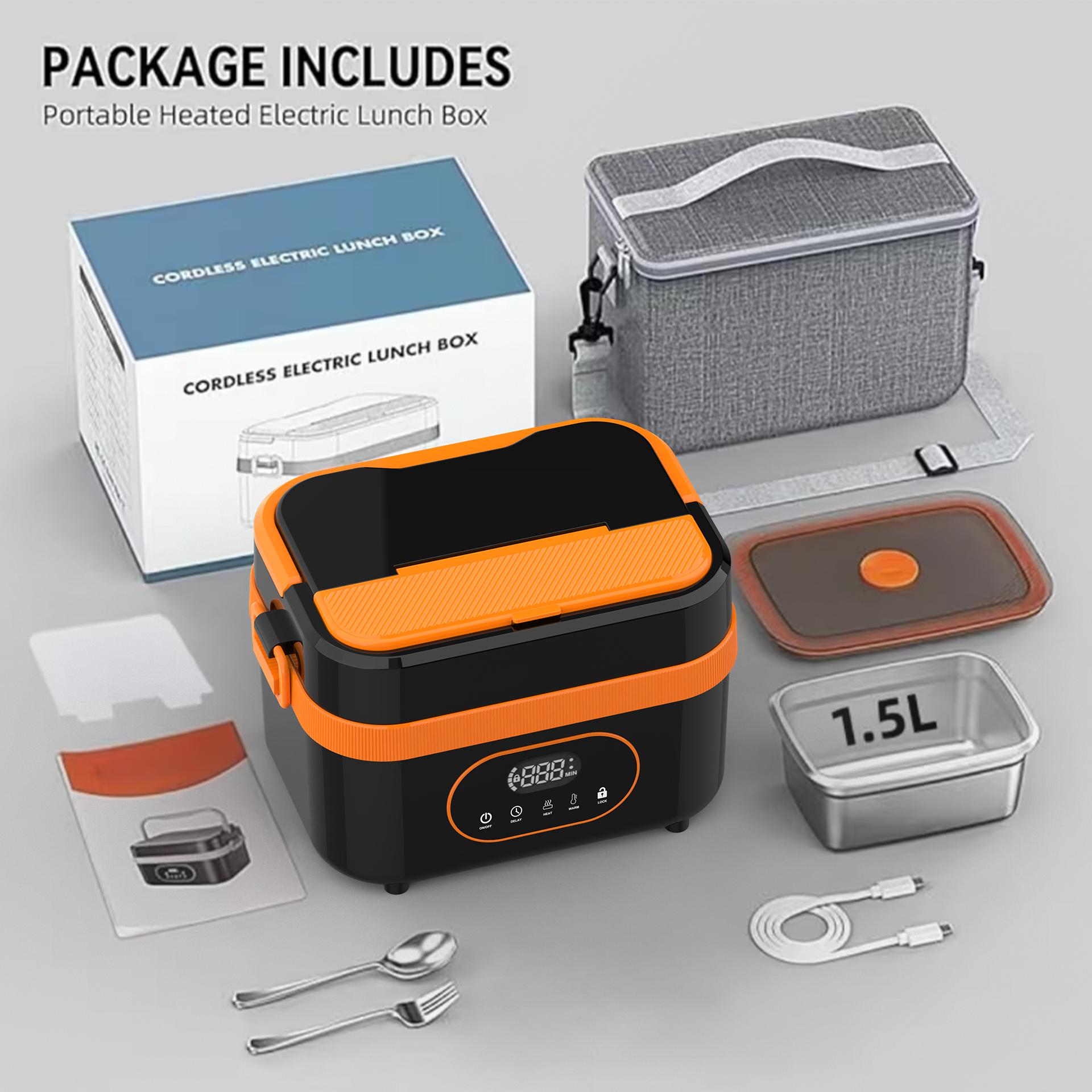 Cordless Electric Heated Lunch Box 1.5L Portable Food Warmer with Scheduled Heating and Digital Display