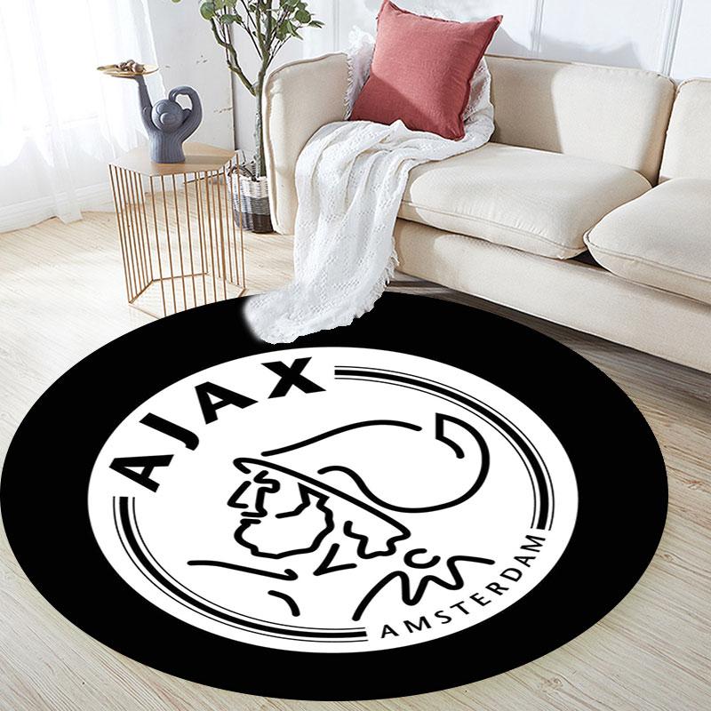 AFC Ajax Amsterdam Printed Round Rug, Non Slip Washable Circular Carpet For Living Room Bedroom Playroom, Sports Fan Decor, Holiday Birthday Gift