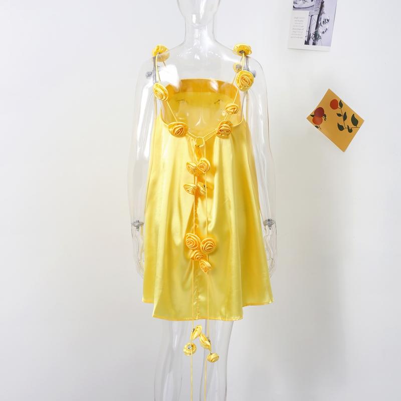 3D Květinové Stuhové Halterové Šaty Květinová Ramínka Barevná Ding Volné Dovolená Pláž Hedvábný Satén Ramínková Krátká Spodnička Šaty