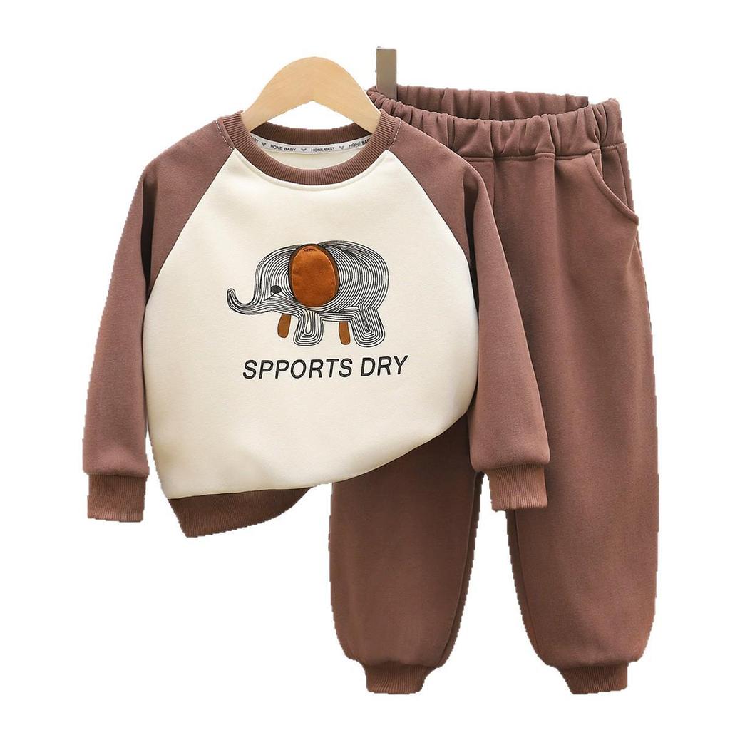 Nová unisex bavlněná souprava mikiny a tepláků pro děti - Teplá, barevný blokový design pro podzim/zimu