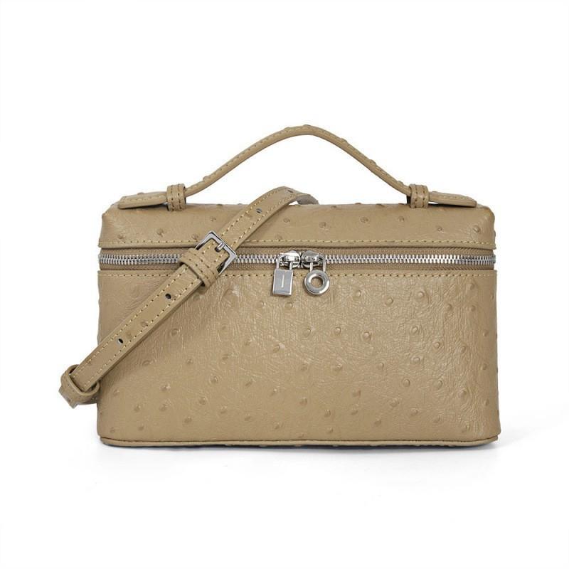 First-layer Cowhide Ostrich Pattern Lunch Box Bag High-quality Leather Women's New Style Handbag Cross-body Cosmetic Single Shoulder