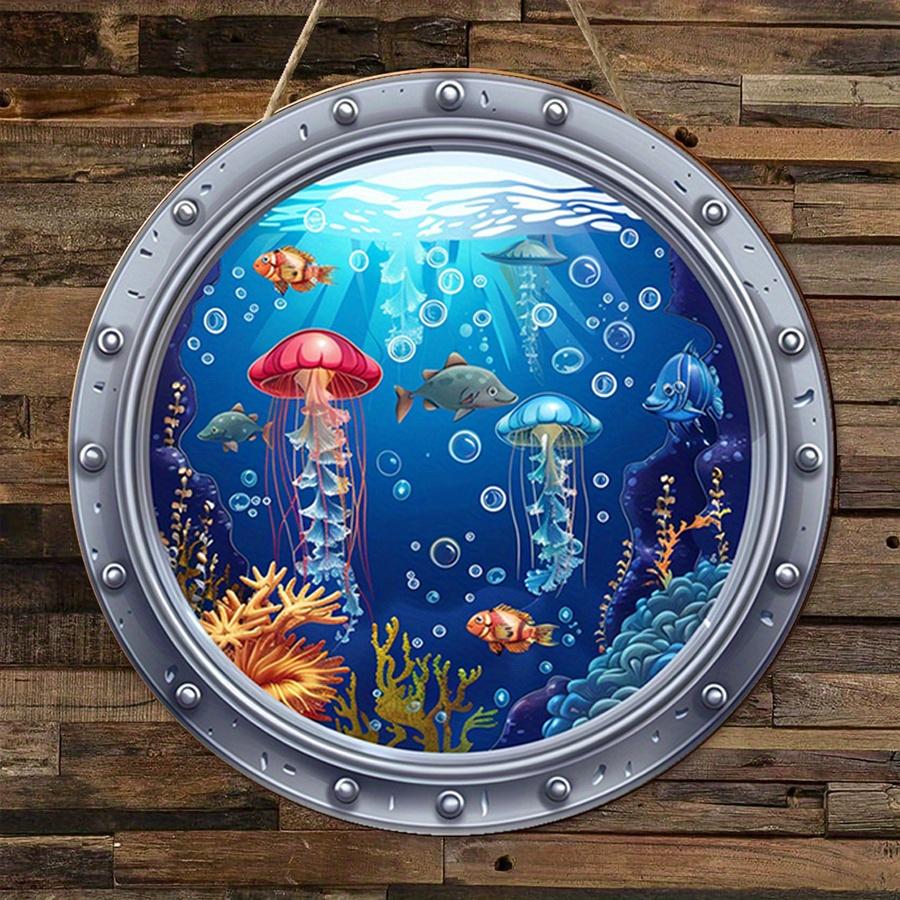 2D Flat 20cm Ocean Wooden Wall Hanging Decor - Jellyfish Universal Holiday Wooden Pendant, Home Decoration, Welcome Sign Party Decor, Wood Crafted Art