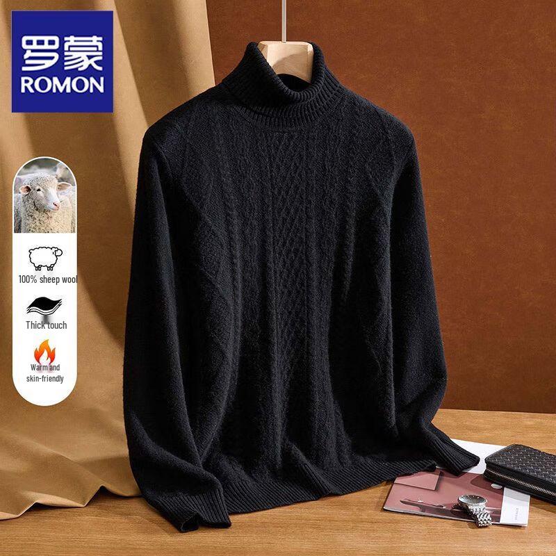 

Romon Men s 100% Merino Wool High-Neck Pullover Sweater 3XL