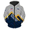 Europäischer und amerikanischer Herren- und Damen-Pullover mit Digitaldruck NFL-Fußball durchgehender Reißverschluss Kapuzenpullover, Strickjacke