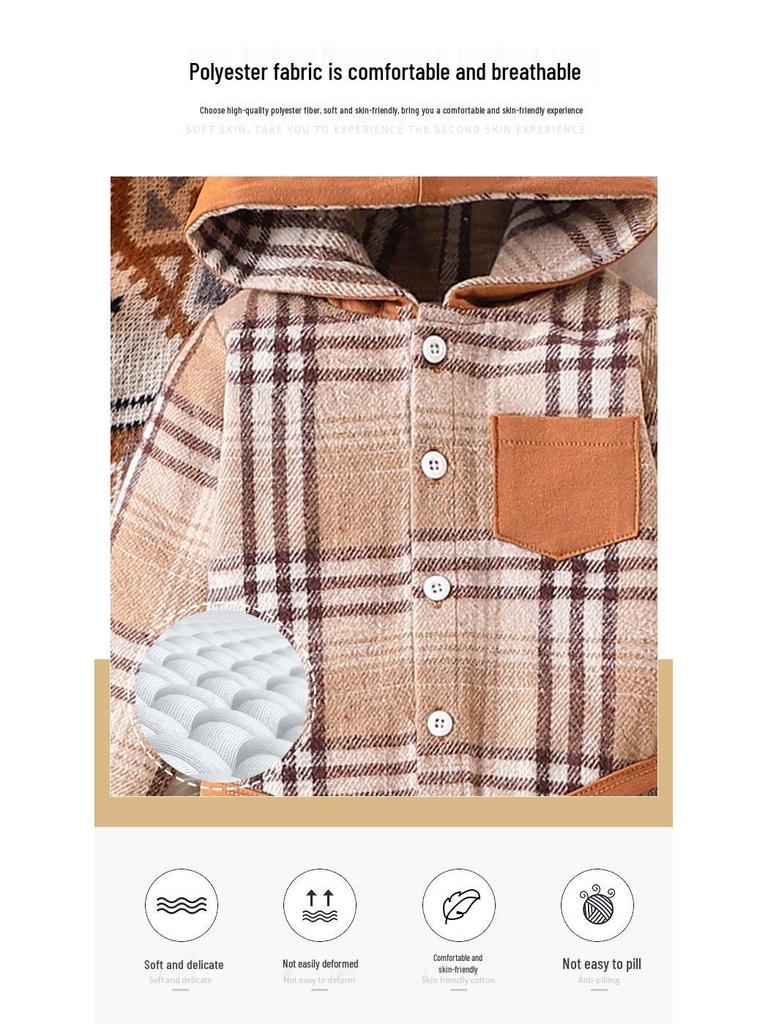 Kariertes Farbverlaufs-Kapuzenshirt und Strampler mit langen Hosen für Kinder - Herbst-/Wintermode