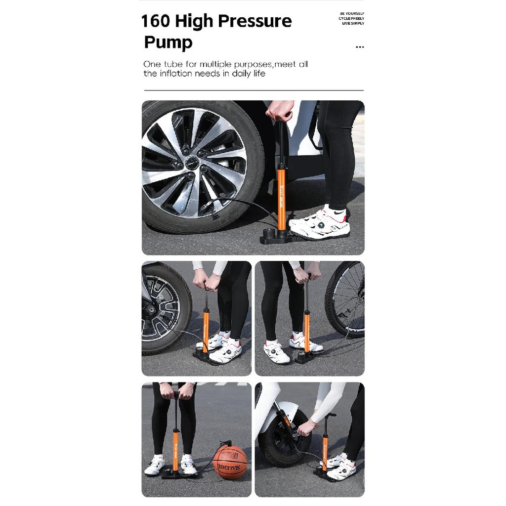 WEST BIKING 160PSI Bike Pump With Gauge Portable Stainless Steel Bike Pump Schrader Presta Valve Inflator Bike Accessories