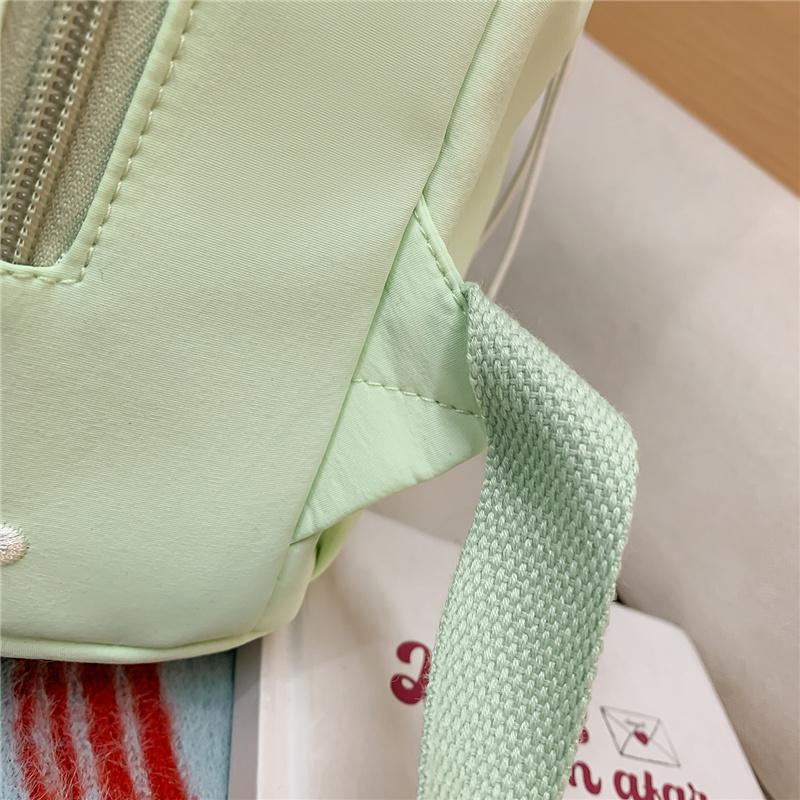 Cute Floral Embroidered Nylon Backpack for Women & Teens – Pastel Green Design with Multiple Pockets, Perfect for School and Daily Use
