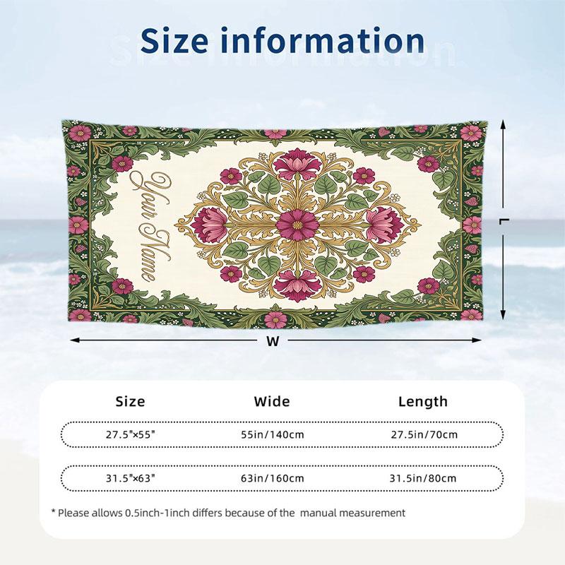 Floral Garden Theme Beach Towel Personalized Custom Name & Text Soft Quick Dry Beach Towel for Swimming Travel