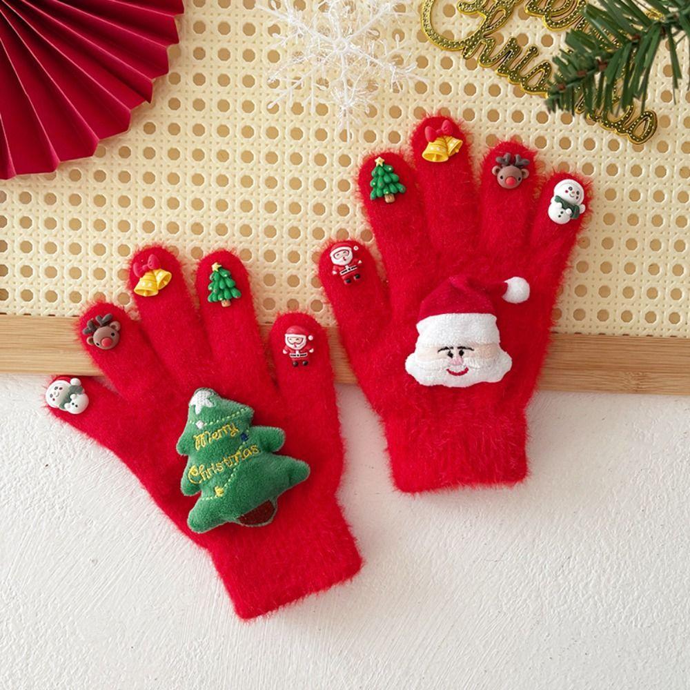 Knitted Christmas Gloves Thicken Five Finger Gloves Cute Warm Gloves  Outdoor Activities