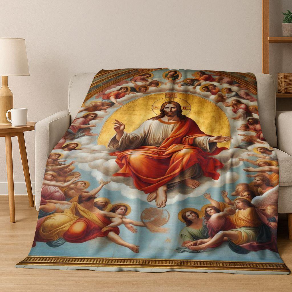 26 Style Faith Virgin Mary Jesus Blessed Flannel Blanket,Cozy Soft Throw Blanket for Home Bedroom Bed Sofa Picnic Cover Gift Kid