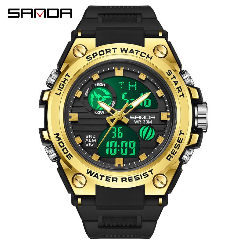 Sanda Watch New Lighting Male School Fashion Trend Digital Electronic Watch Multifunctional Waterproof And Shockproof Men'S Watch
