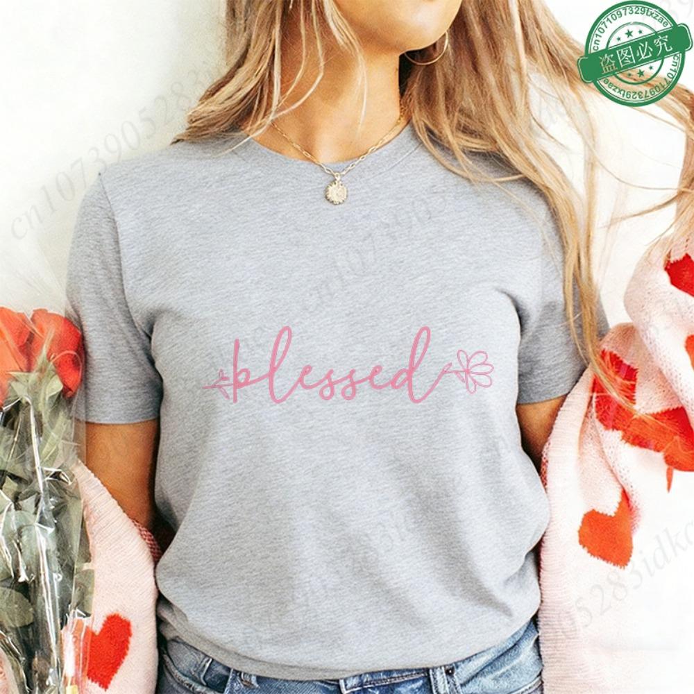 T-shirt Floreale Croce Benedetta da Donna, Maglietta Grafica con Fiori, Top Estivi a Maniche Corte con Scollo O Y2k, Abbigliamento Estetico Femminile per la Fede