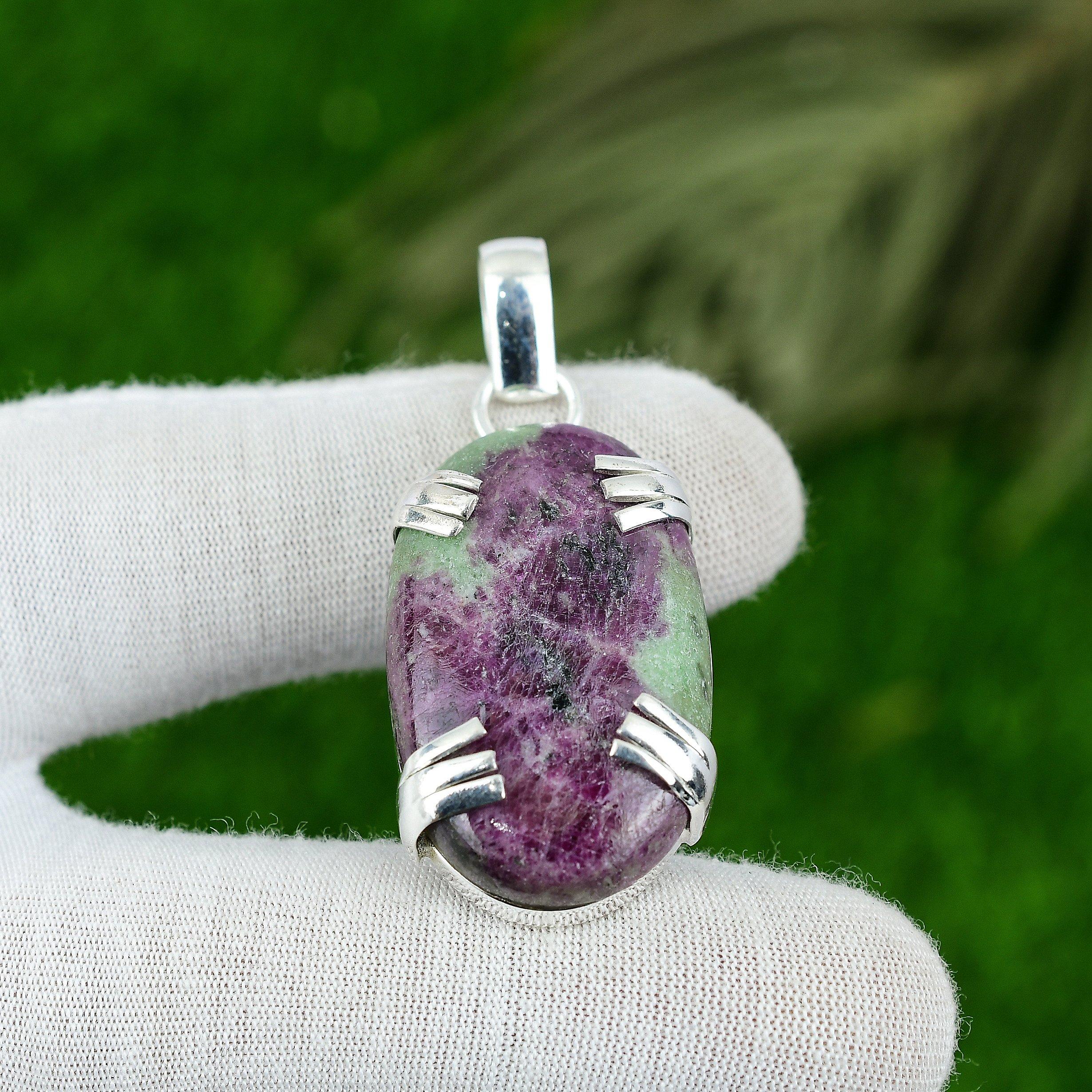 Womens day Sale Sterling Silver Natural Ruby Zosite Bezel Handcrafted Pendant