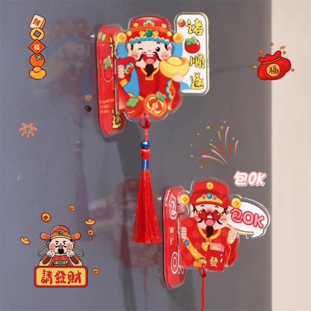 Horse Year Fridge Magnet Pendants Cartoon God of Wealth Sticker  Spring Festival