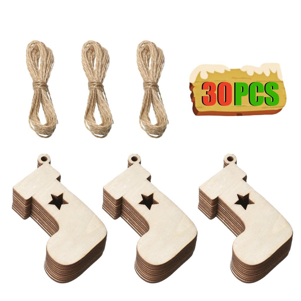 10-50Pcs Wooden Christmas Ornaments Unfinished Wood Slices with Holes Wooden Blanks Pendants for Kid DIY Craft Christmas Tree De