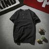 Men T-shirt Short Sleeves V Neck Button Solid Color Slim Fit Cotton Linen Summer Casual Male Tee Shirt Top Daily Wear