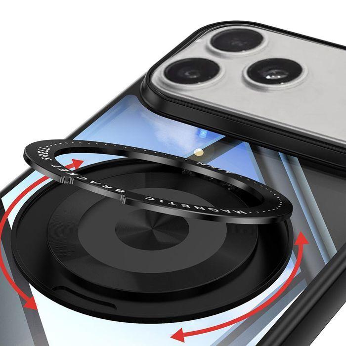 Coque de Protection - BOOLING - pour iPhone 17 Pro - Silicone PC avec Cercle Magnétique Rotatif - Noir