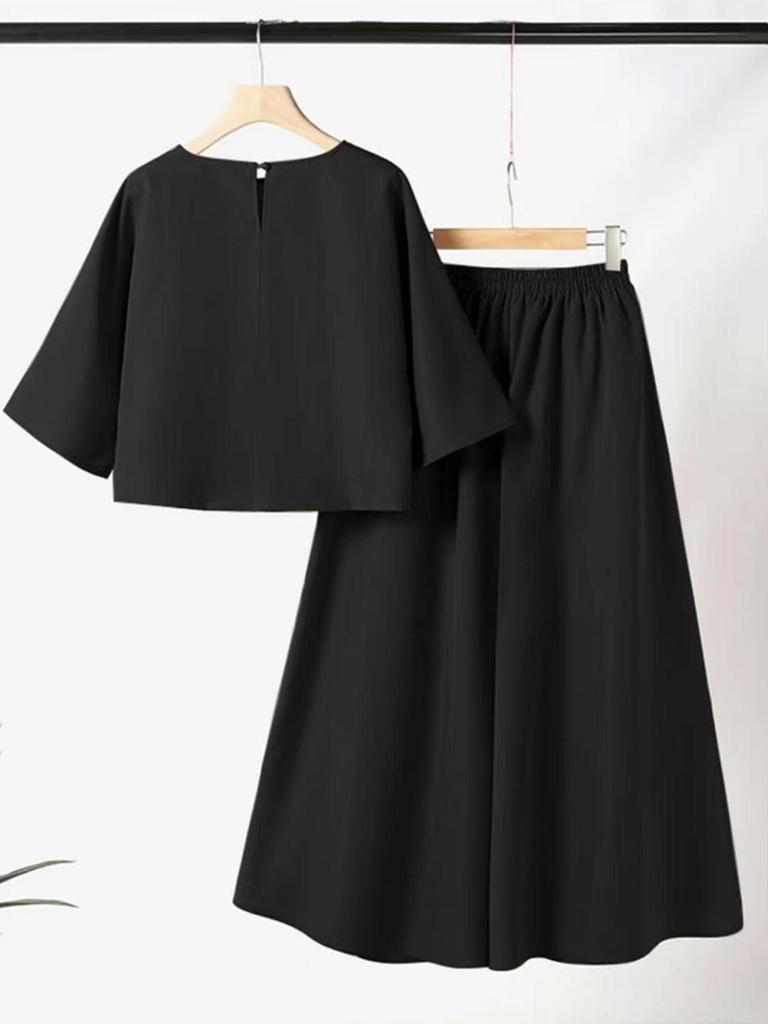 2026 Spring/Summer Women's Solid Color Short Sleeve Casual Loose Trousers Two-Piece Set