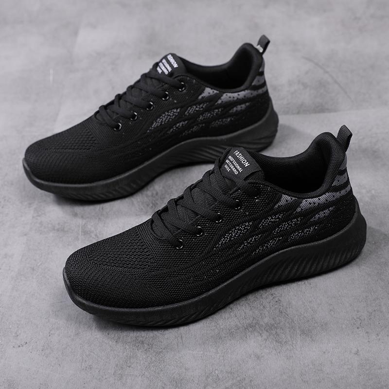 Sneakers spring and summer new mesh breathable running shoes lightweight fly-woven shoes trendy shoes running shoes black