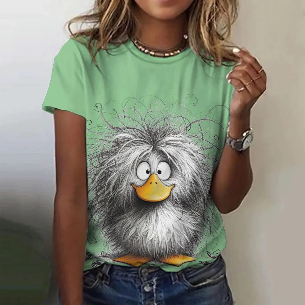 Summer Round Neck 3D Cartoon Animals Print Top Fashionable Casual Short Sleeved Women's T-shirts
