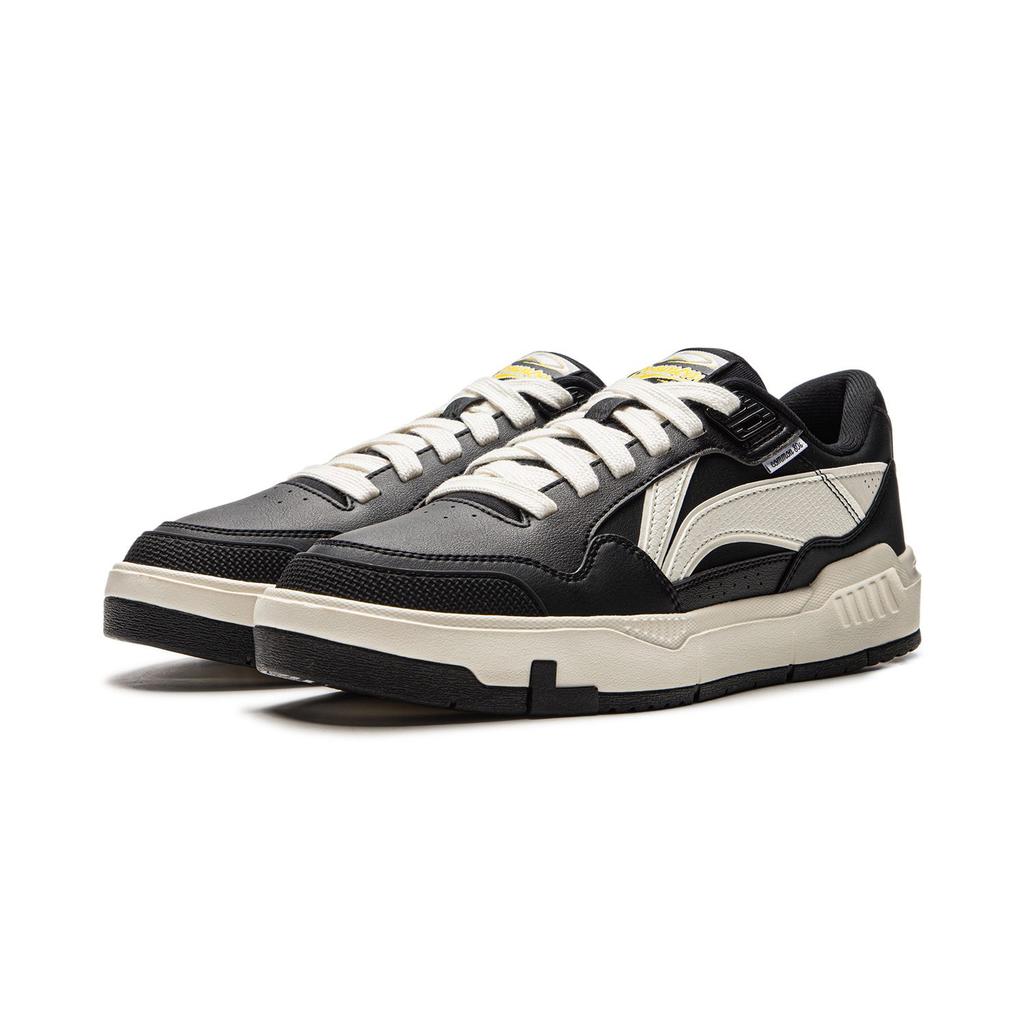 Li Ning Common 80s Fashion Trend Slip Resistant Abrasion Resistant Low Top Skateboard Shoes Men's Black White AGCU157-1