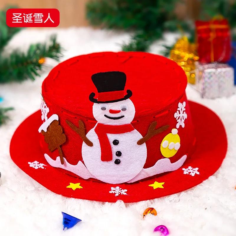 DIY Christmas Cap Adornment Children Handmade Non-Woven Hat Craft Kits Toys Ideal for Kids Kindergarten Learning-Focused Playthings Xmas Presents