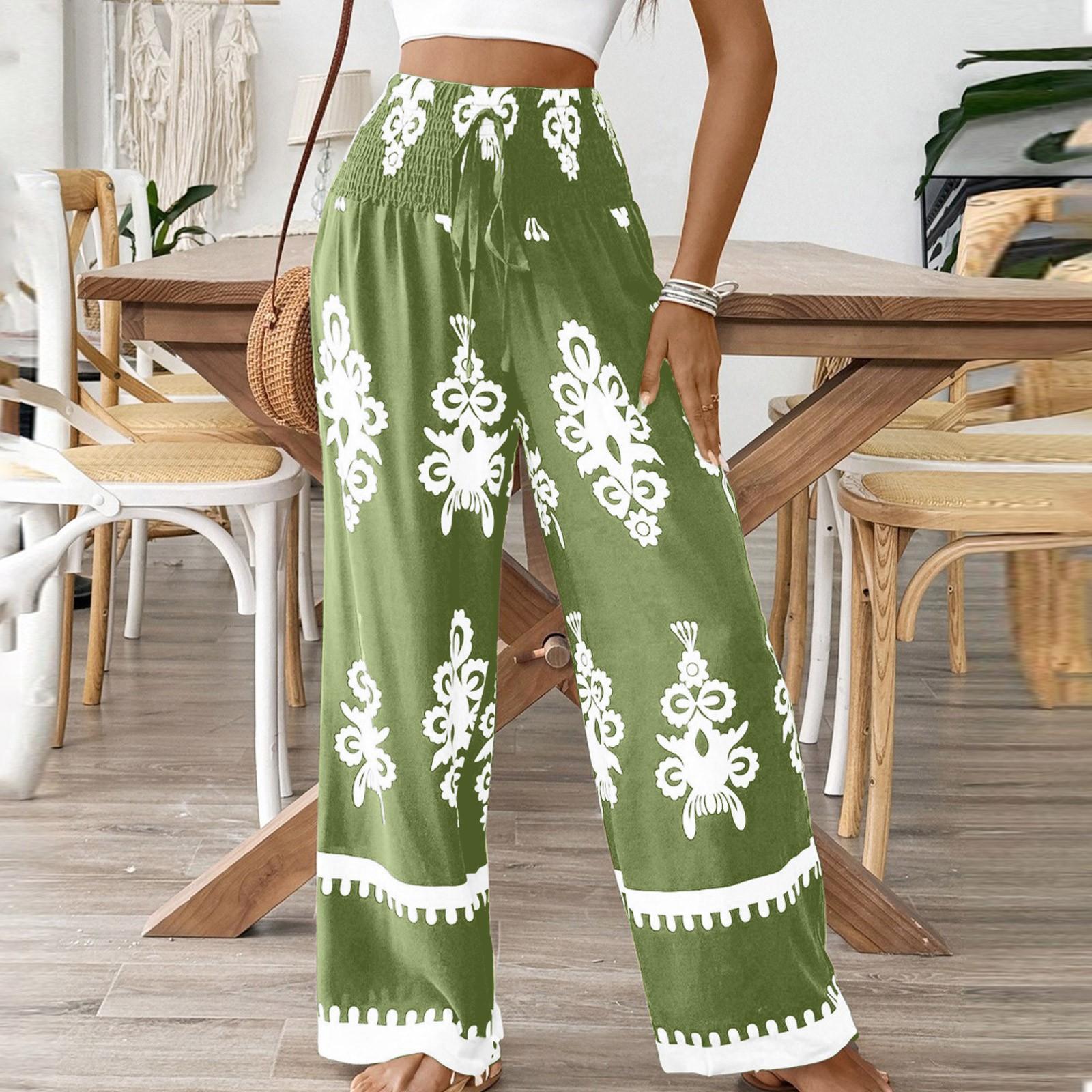 

Женские повседневные свободные модные брюки на весну и лето с высокой посадкой, с принтом, широкие штанины S