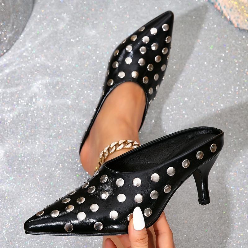 Stylish Black Pointed-Toe High Heel Sandals for Women - Slip-On, Stiletto Heel, Faux Cover with Rubber Sole, Versatile Fashion Shoes