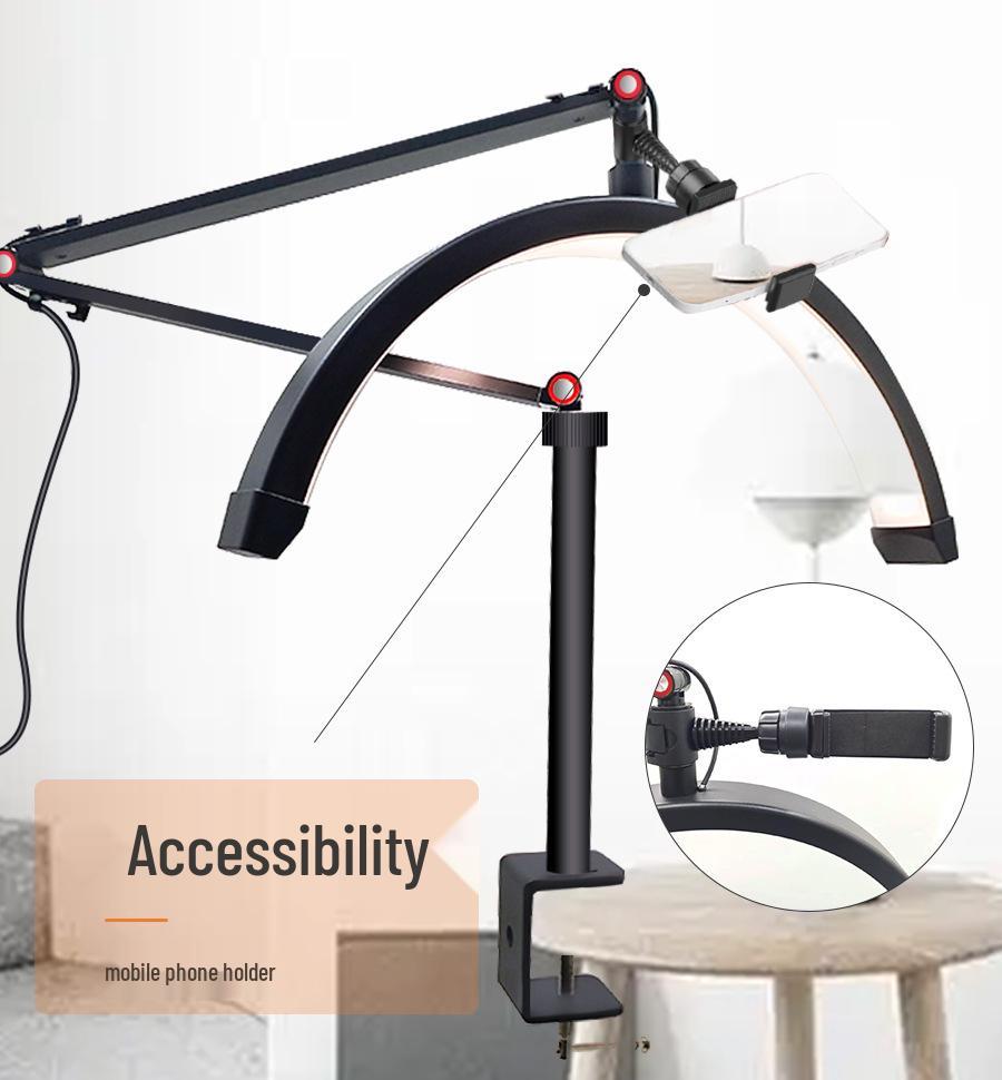 16" Half-Moon Beauty Light 20W with Articulated Arm for Nails, Microblading, Eyebrows, Eyelashes, Extensions, and U-Shaped Light