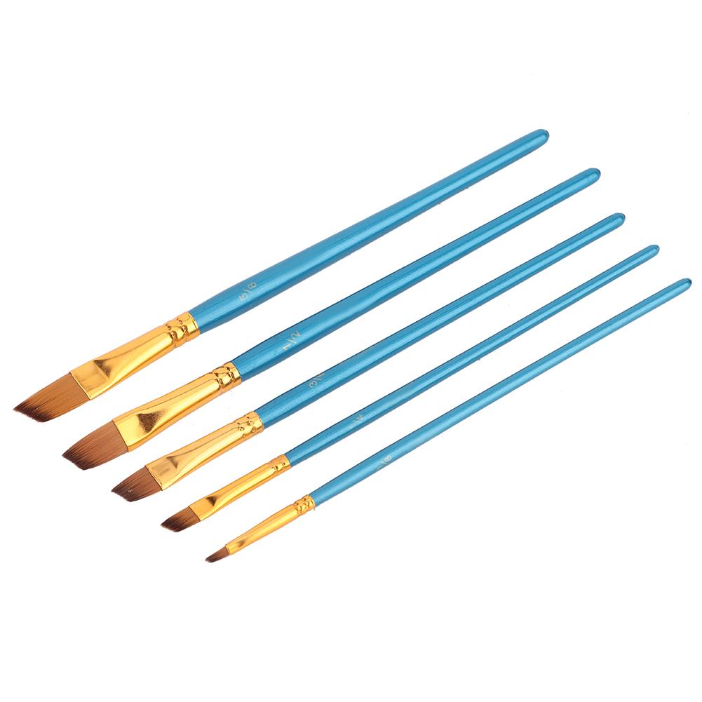 5Pcs Blue Nylon Hair Drawing Brush Art Painting Set Tool(flat)