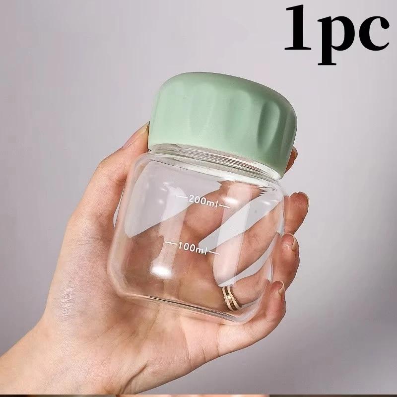 High Borosilicate Glass Water Cups with Scales Portable Portioned Small Water Bottle Coffee Gift Cups New Creative Soy Milk Cups зелёный
