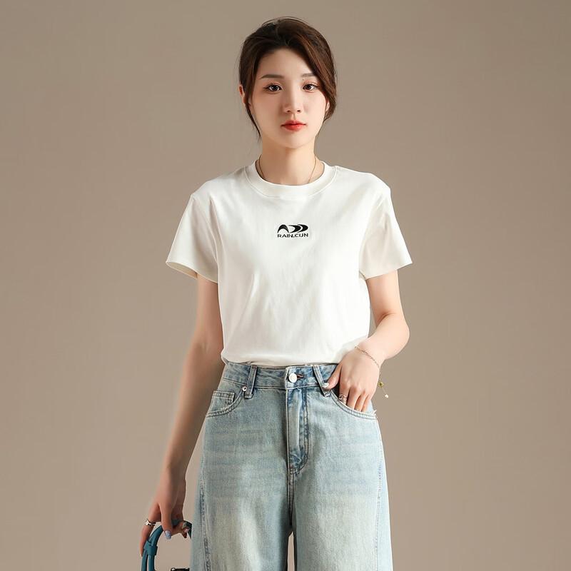 RAIN.CUN Women's Embroidered Round Neck Short Sleeve T-shirt