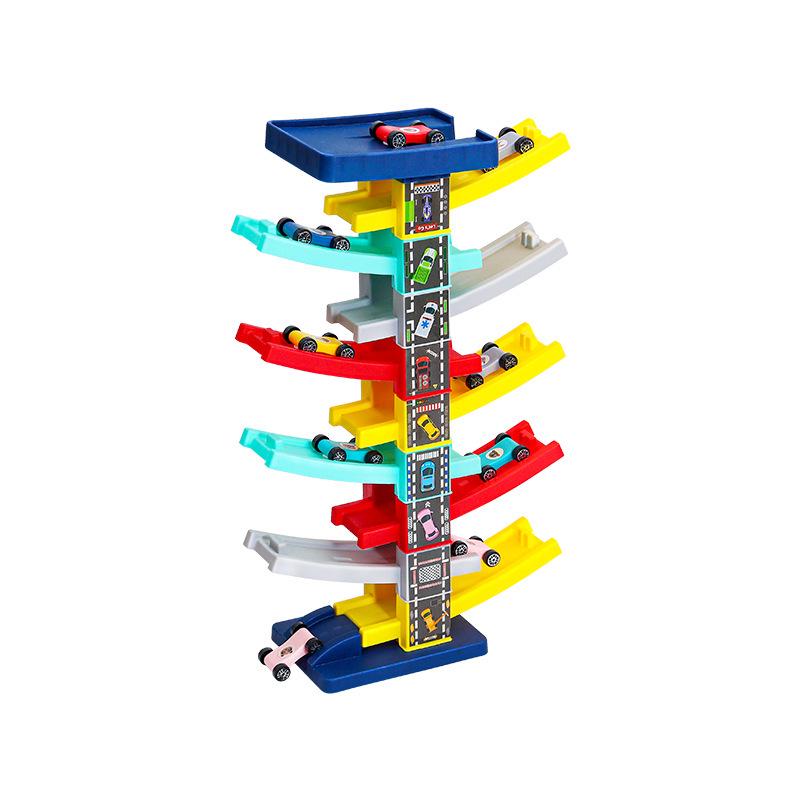 8-Layer Cartoon Sliding Track Toy for Kids with 4 Mini Cars