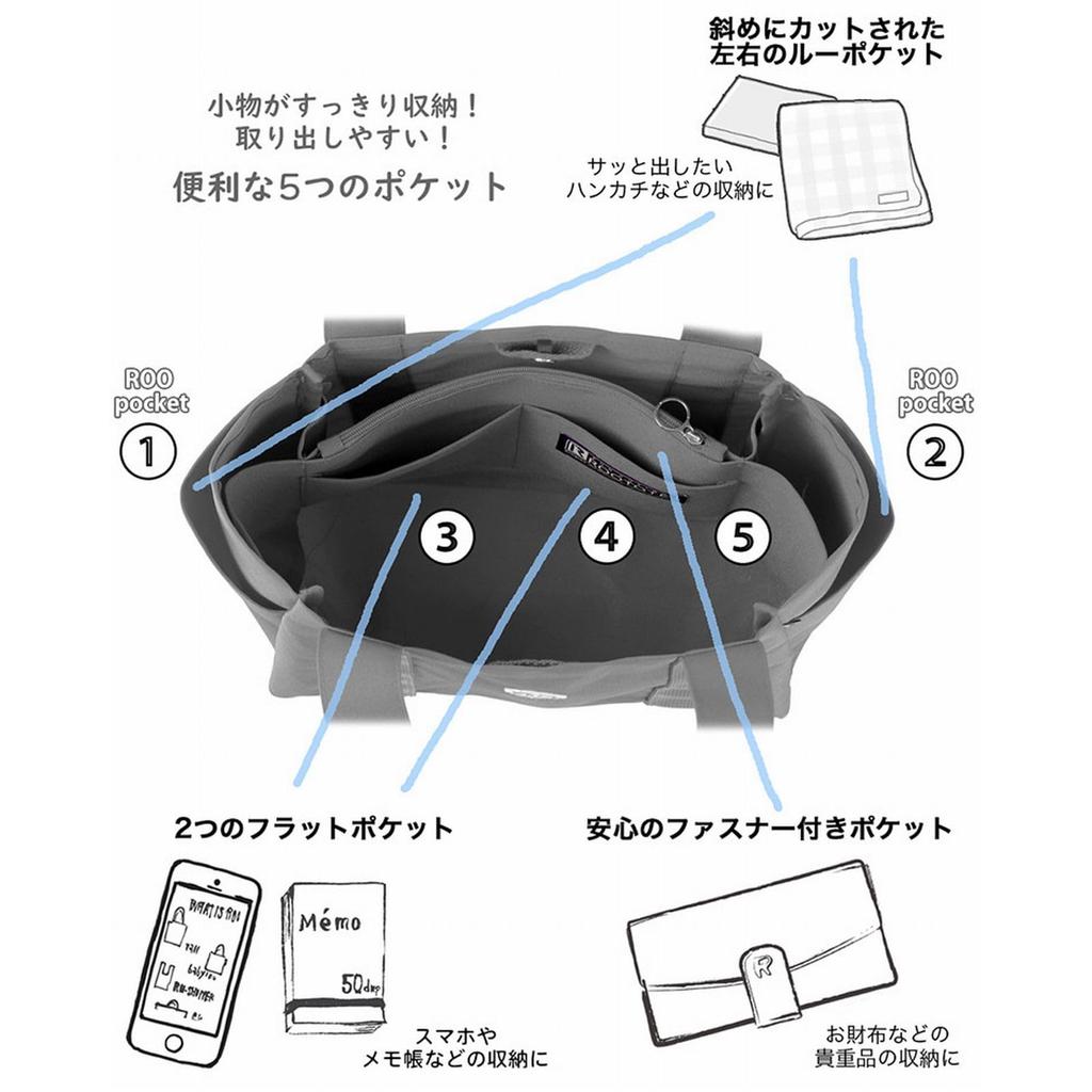 Rootote Women's Tote Bag, Small, Compartment, Lunch Bag, Handbag, Freestanding, Sub-Bag, LT Deli Paruti Quilted D 3673 (02 Ivory)