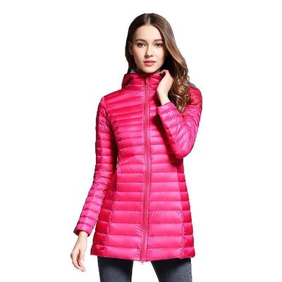 Tenká dámská péřová bunda, středně dlouhá až dlouhá, podzimní a zimní korejská móda s kapucí, slim fit, nadměrná velikost, dámský péřový kabát