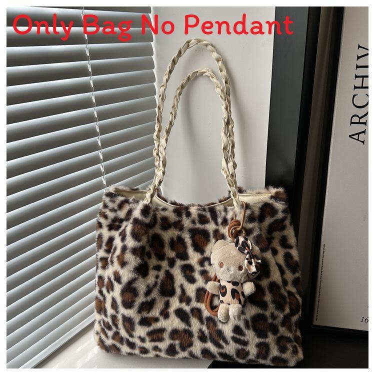 Street Style Leopard Print Plush Tote Bag With Magnetic Closure For Casual Daily Use