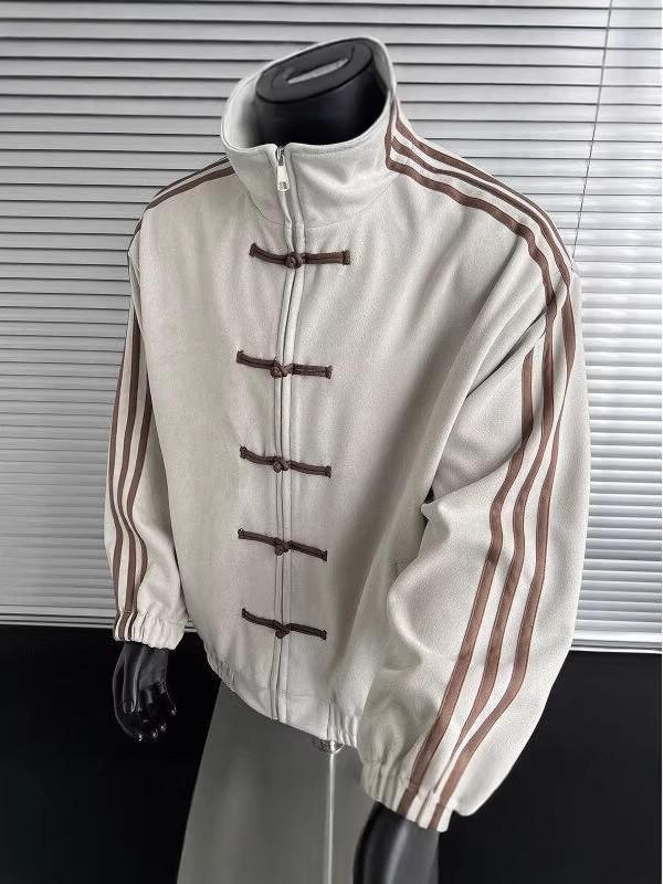 Design three-bar stand-up collar buckle jacket spring and autumn sports loose jacket three-dimensional