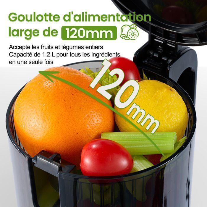 Extracteur de jus à froid - VENTRAY - 250W pour Fruits et Légumes - Goulotte 120mm - 1.2L - Nettoyage Facile - Ivoire