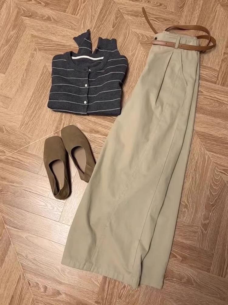 2026 Spring Collection: Old Money Style Khaki Wide-Leg Casual Trousers M