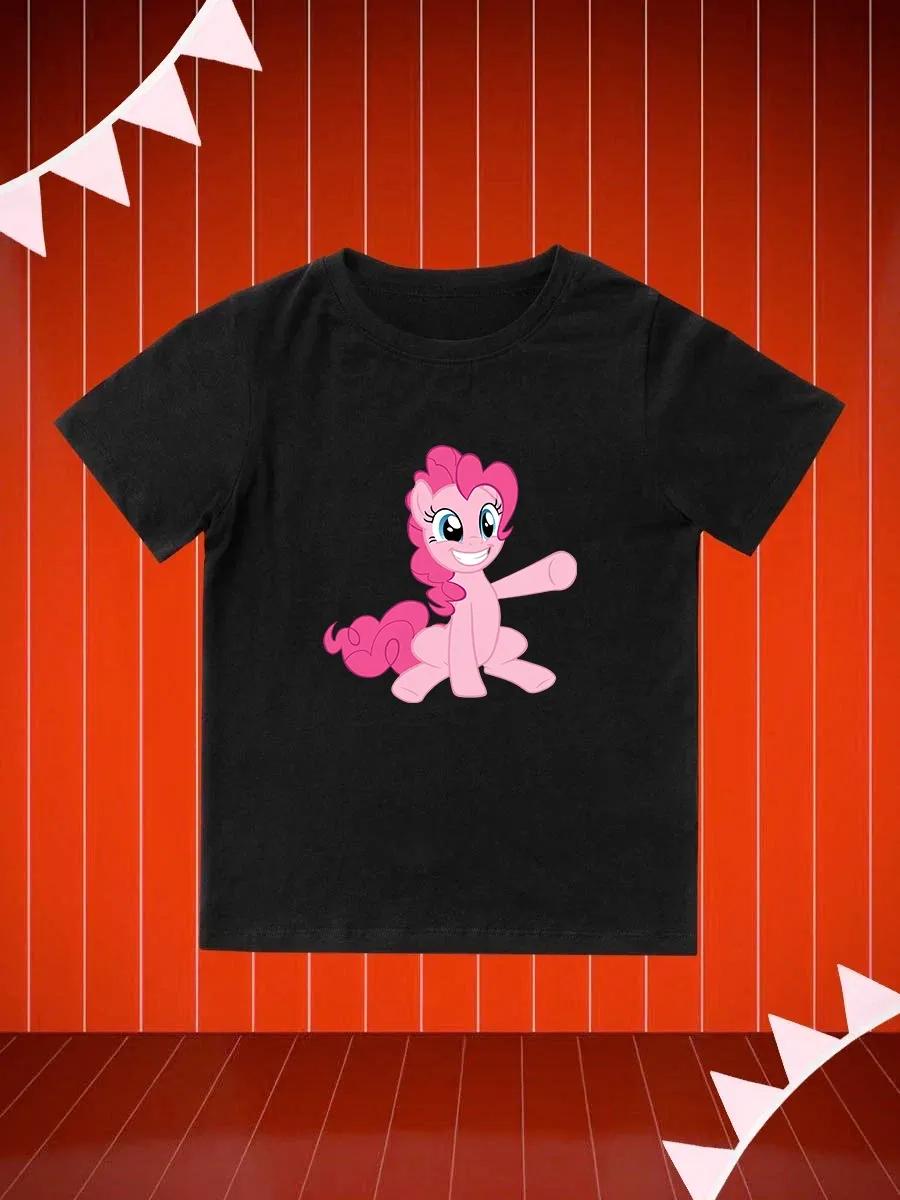Round Neck Printed Pattern Pullover Short Sleeve Kids Tops My Little Pony Pinkie Pie 140